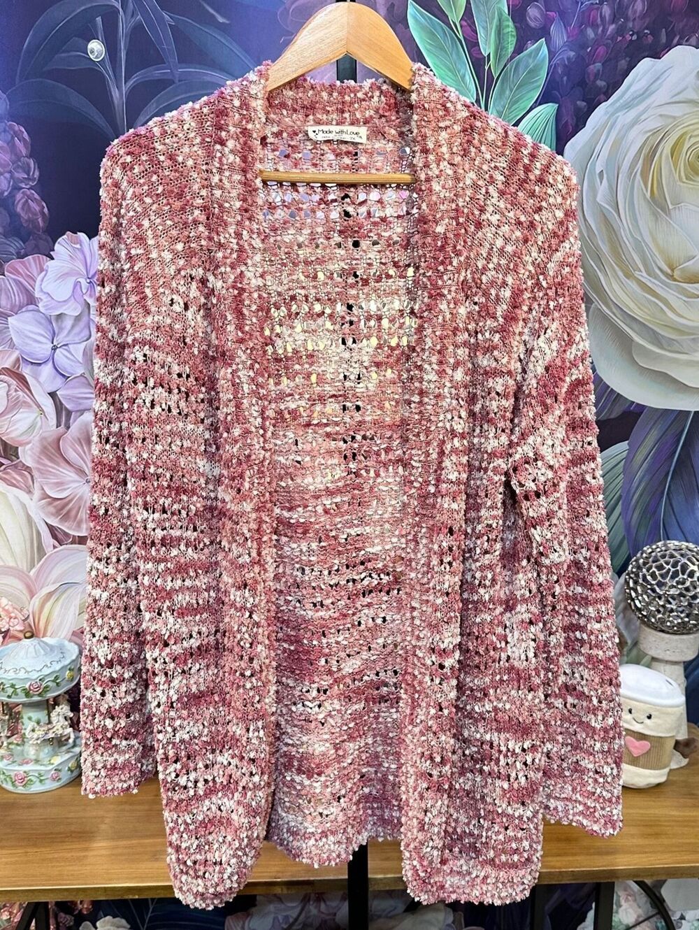 Made with Love by FCT 2X Open Front Cardigan Textured Knit Cozy Casual Pink